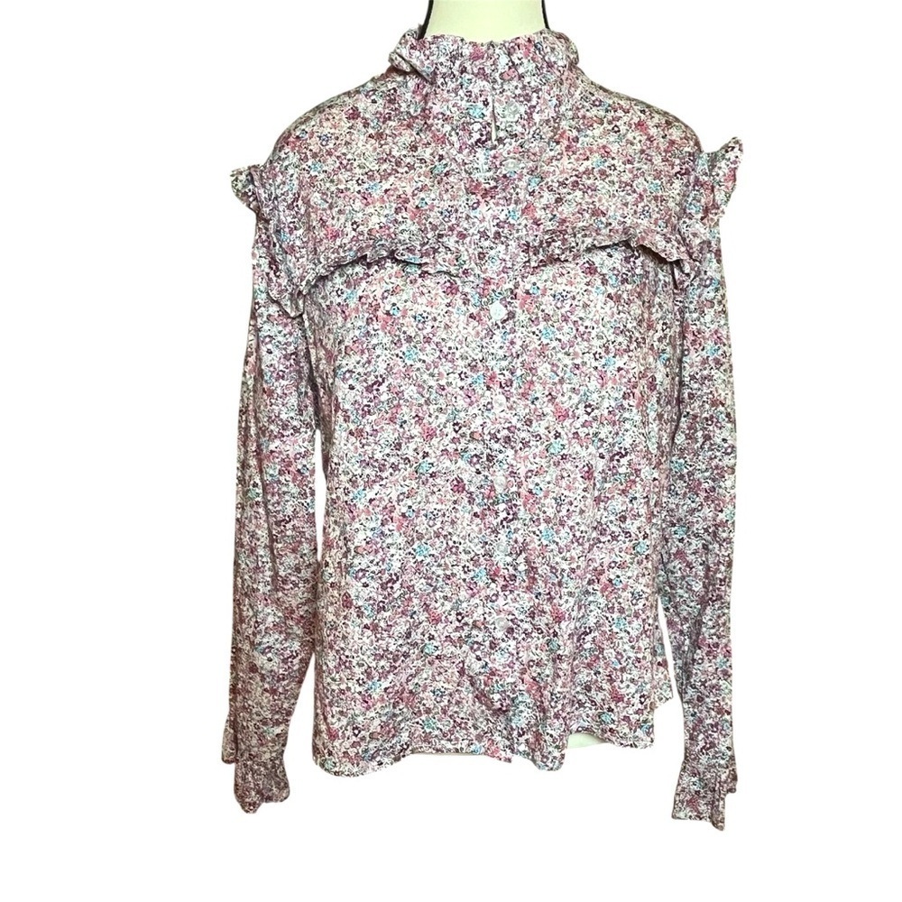 The Shirt Rochelle Behrens Elizabeth Size XL Button Up Ruffle Pink White Floral